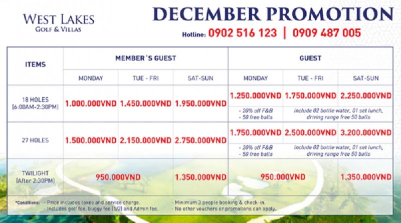 Bảng giá sân golf Tân Mỹ