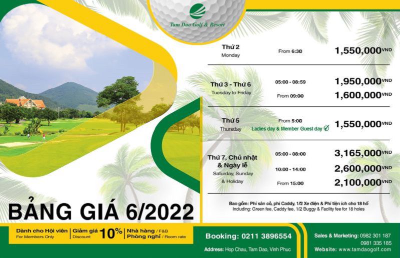 Bảng giá sân Tam Đảo mới nhất