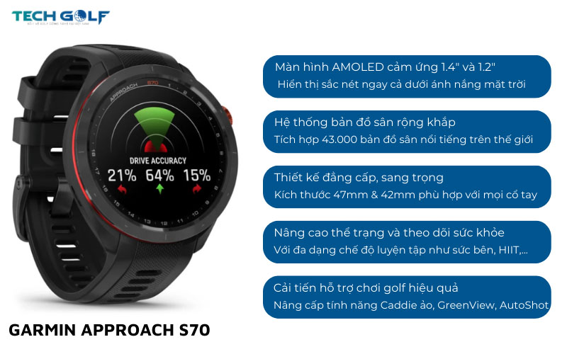 Tính năng nổi bật của đồng hồ golf Garmin Approach S70