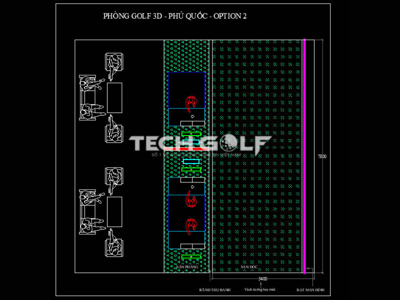 Lên bản thiết kế 2D của dự án phòng golf 3D GTS ở khách sạn Aurora Phú Quốc