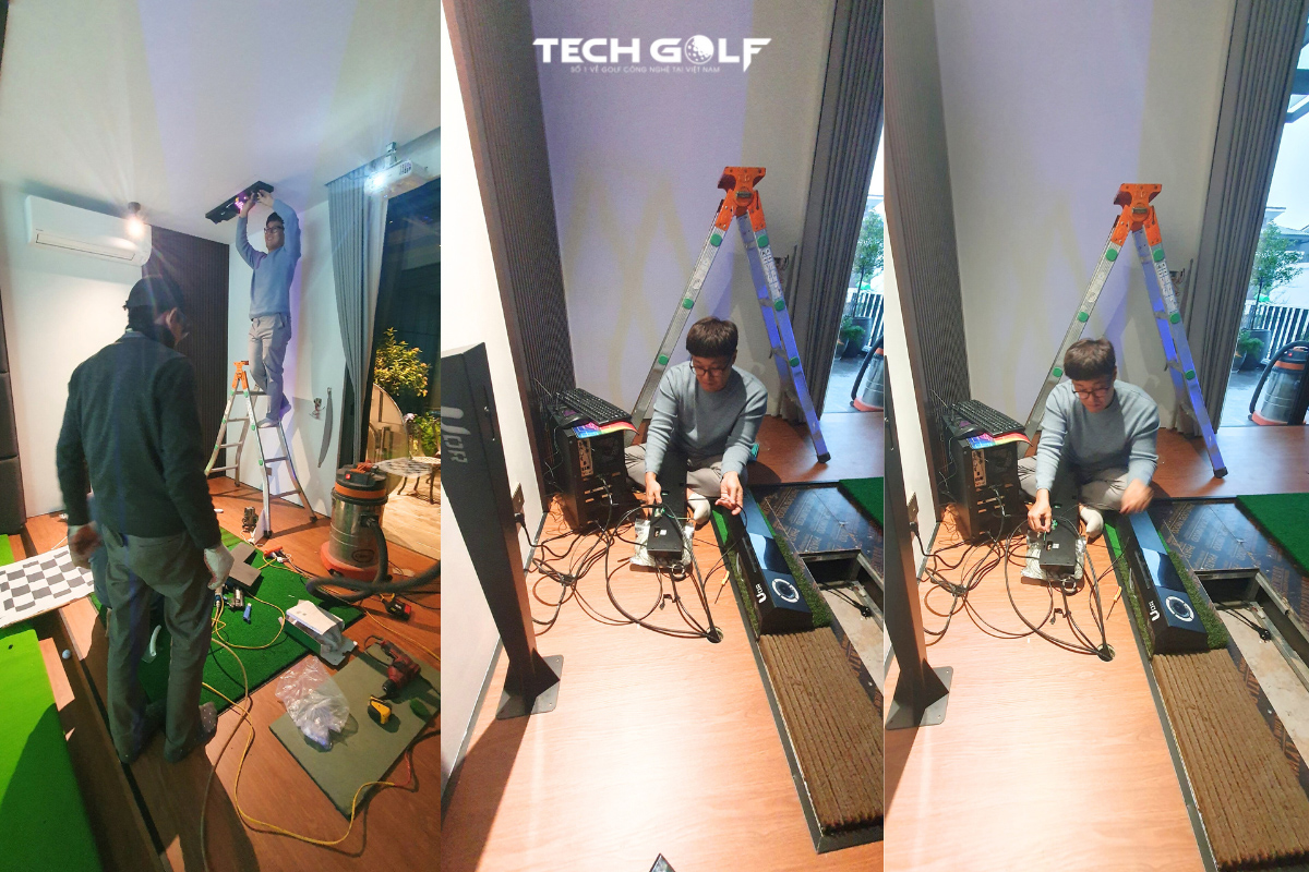 Các kỹ sư thi công mặt sàn cho dự án phòng golf 3D